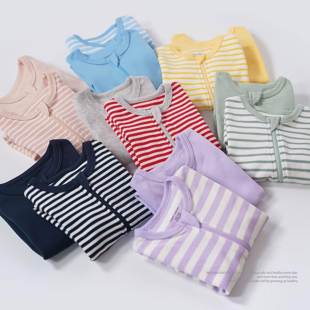 Teach Leanbh Unisex Baby 2 Pack Pajamas Cotton Short Sleeve 2 Way Zipper Stripe Soild Romper Jumpsuit Sleep and Play