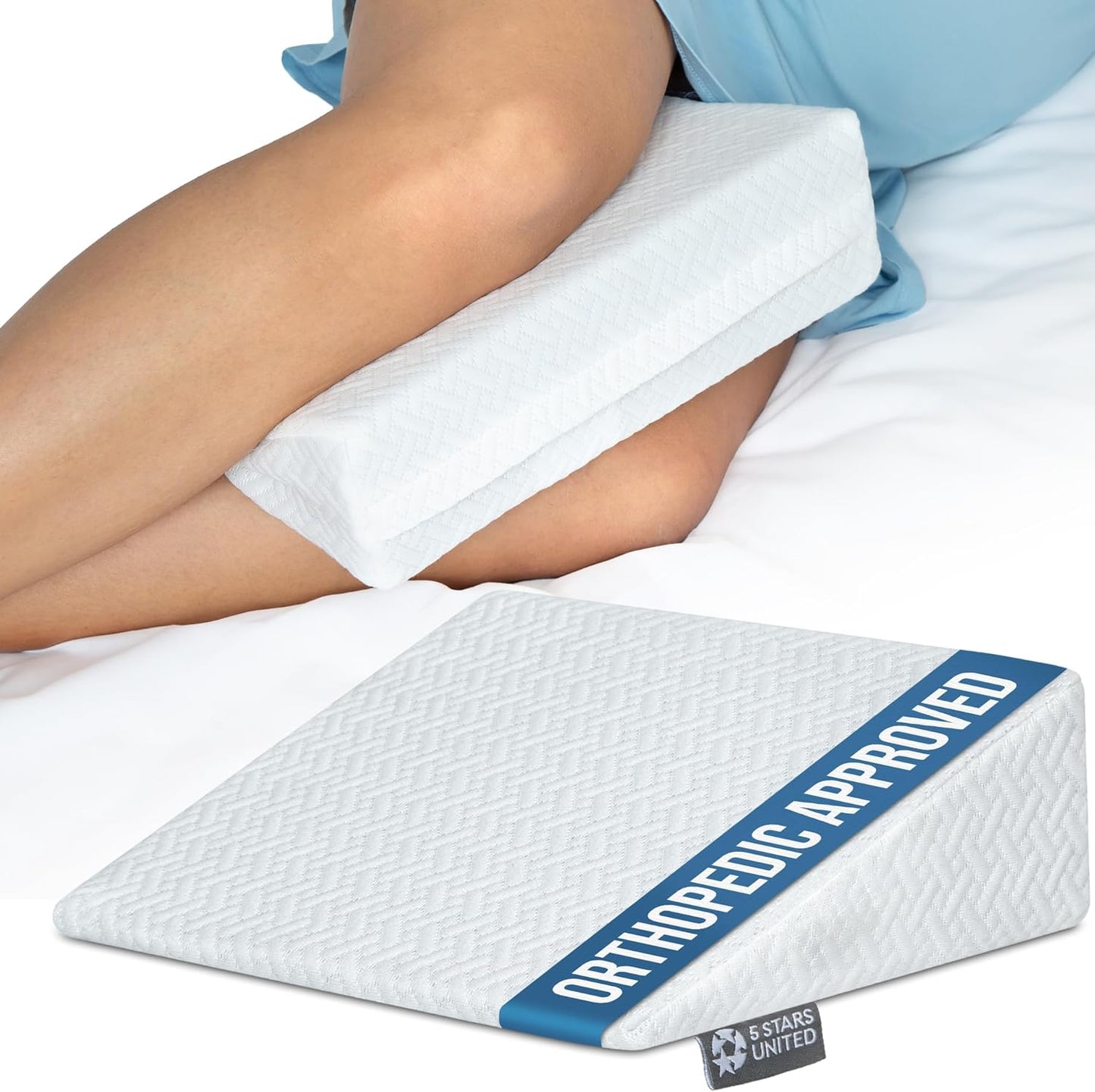 5 STARS UNITED Small Knee Pillow for Side Sleepers – Wedge Firm Foam Support for Belly, Back & Knees – Compact Maternity Cushion for Travel & Pregnancy Relief, White