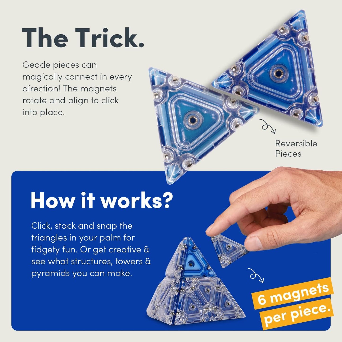 Speks Geode Pyramid 12-Piece Building Set - Cobalt - Fun Desk Toy for Adults