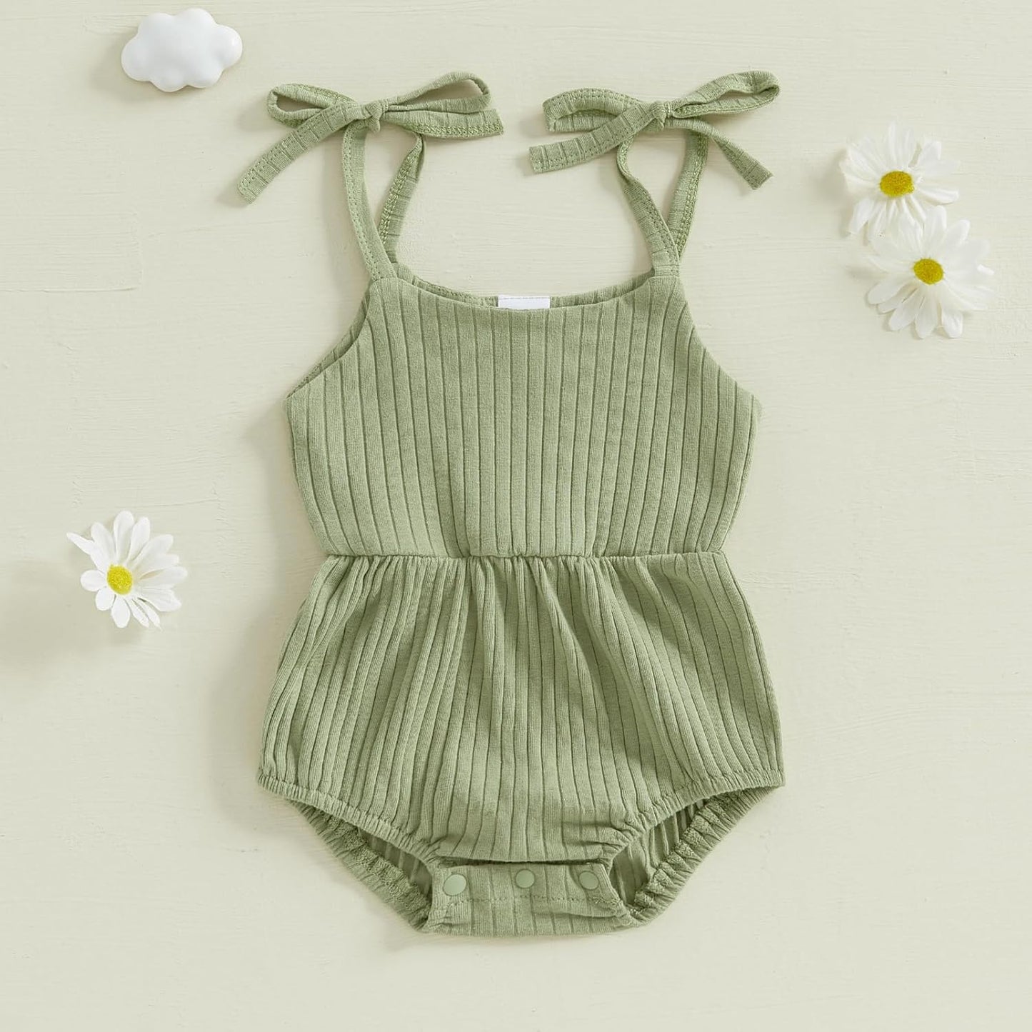 Newborn Infant Baby Girl Romper Ribbed Knit Sleeveless Spaghetti Strap One Piece Jumpsuit Bodysuit Summer Clothes