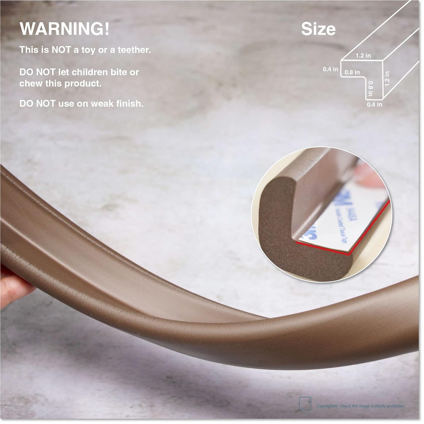 Roving Cove HeftyFit Edge Protector for Baby Proofing (6ft Large Edge Only), Heavy-Duty Soft Rubber Foam Furniture Edge Bumper Guards, Desk Edge Cushion, Wall Corner Covers, 3M Adhesive, Coffee Brown