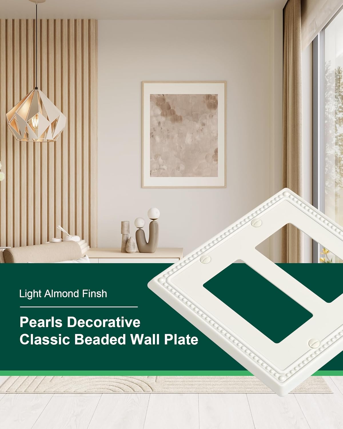 2-Pack Double Decorator Outlet Cover Plate, Light Almond Pearls Decorative Switch Plates Covers, Metal Wall Plates for Electrical Outlets, Receptacle, GFCI Outlet, Dimmer Switch