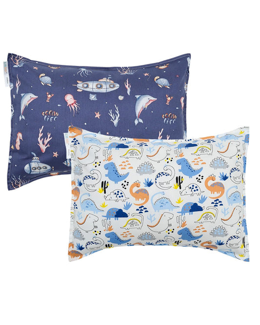 ALVABABY Toddler Pillowcases 2 Pack Organic Cotton Kids Pillow Cover Fit 13"x 18" or 12"x19" Envelope for Girl Boy Sleepy Travel