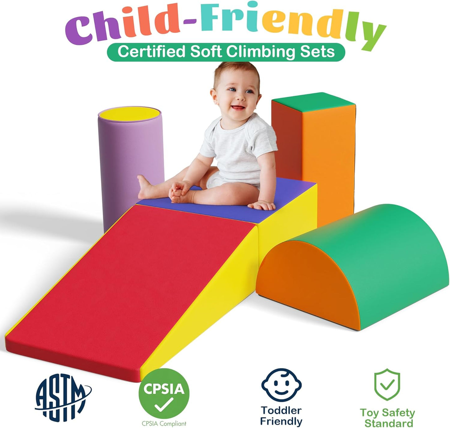 5 Pcs Foam Climbing Blocks for Toddlers, Soft Play Set Climb and Crawl Foam Activity Playset Gym Equipment for Playroom, Daycare, Kindergarten,Multicolored