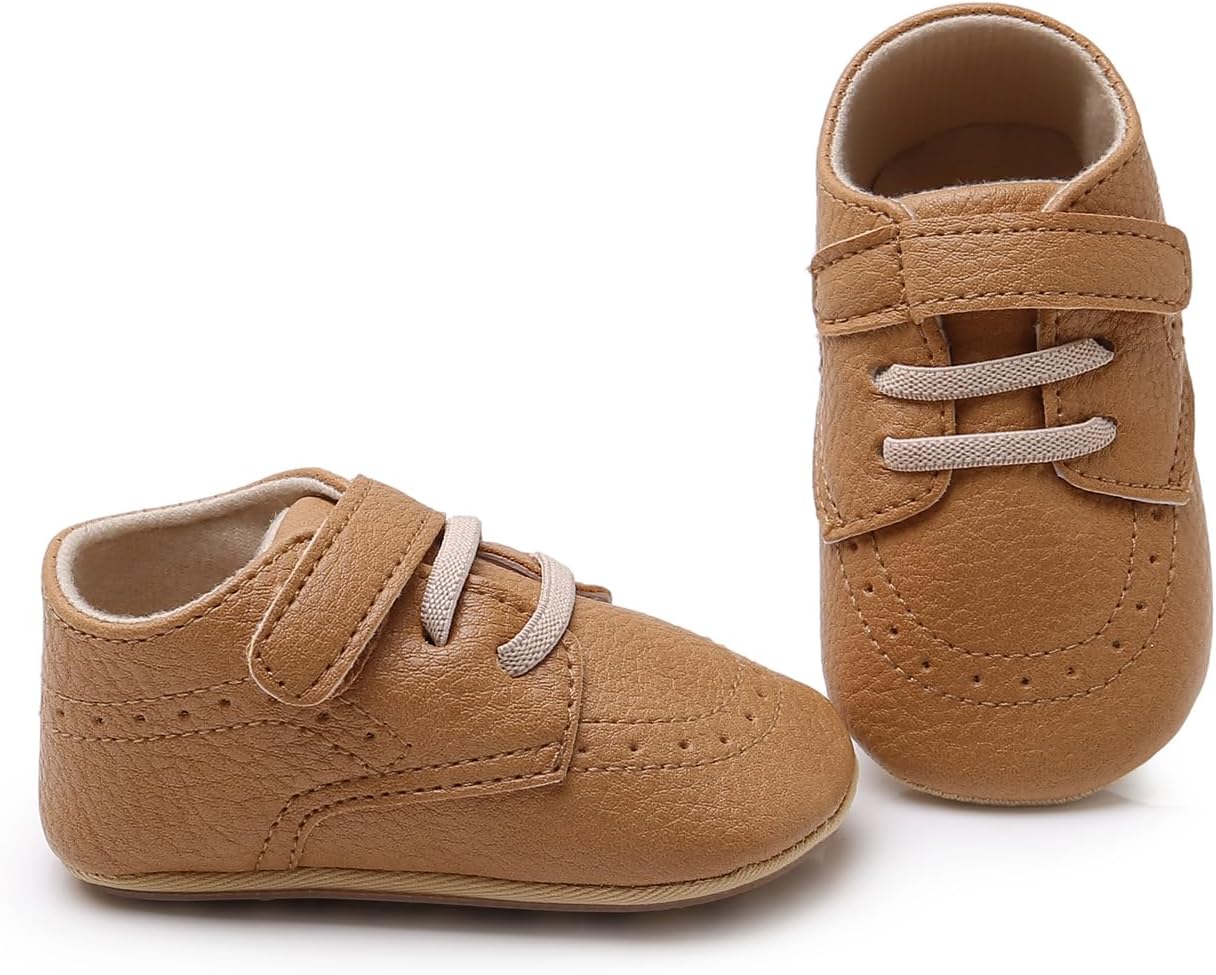 SOFMUO Baby Boys Girls High Top Ankle PU Leather Sneakers Soft Rubber Sole Infant Moccasins Newborn Oxford Loafers Anti-Slip Toddler Wedding Uniform Dress Shoes