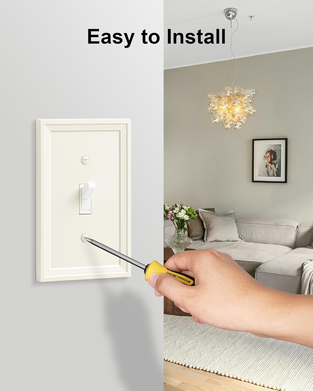 6-Pack Single Toggle Light Switch Covers Wall Plate, Light Almond Decorative Switch Plate Covers, 1 Gang Natural Bamboo Fiber Wall Plate, Corrosion Resistant