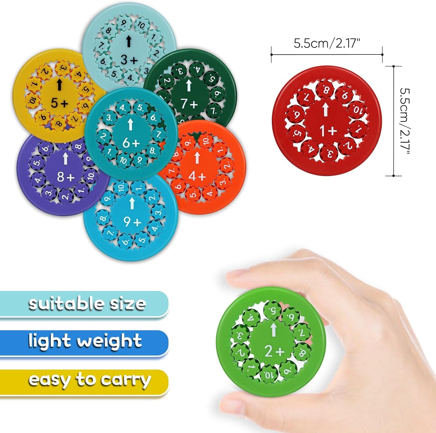 Math Facts Fidget Spinners, Number Fidgets Spinner, New ADHD Anxiety Game Mini Quiet Fidget Toys, Counting Fidgeters for Kids Early Education Classroom Learning (Mix 18pcs)