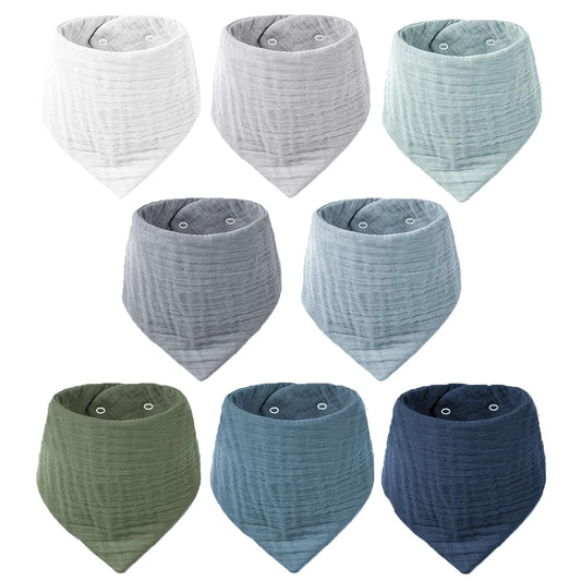 Konssy 8-Pack Muslin Baby Bibs, Absorbent Bandana Drool, 100% Cotton Unisex Baby Bibs for Teething and Drooling