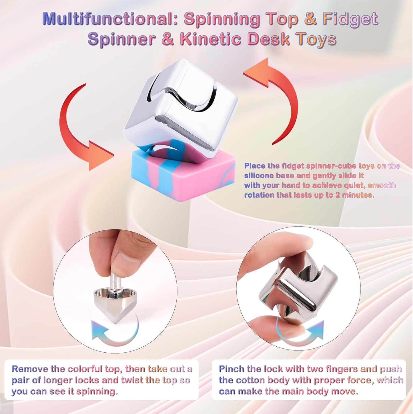 Desk Fidget Toys Spinner-Cube: Figetsss Cool Gadgets Metal Kinetic EDC-Toy with Silicone Base, ADHD Tools Cool Stuff Thing Office Toy Game Stress Relief Gift for Kid Children Teen Adult Christmas