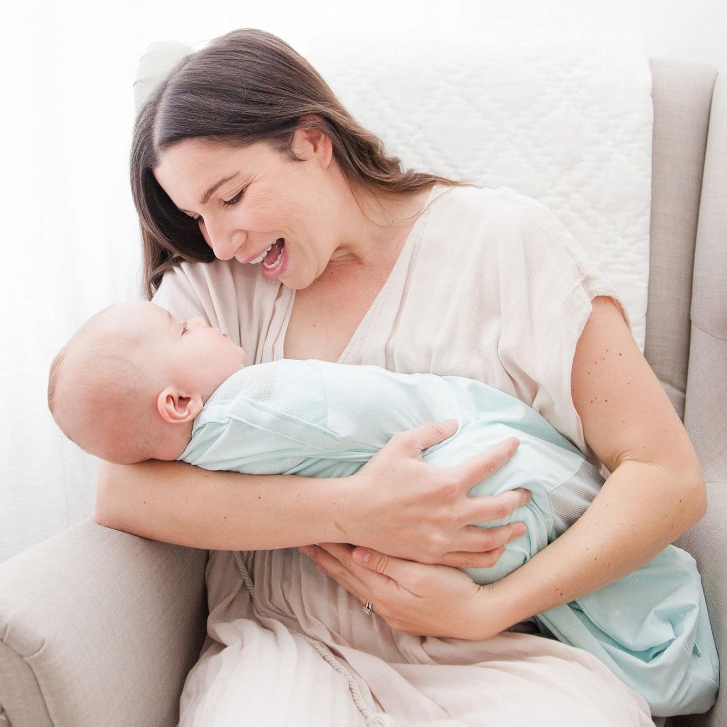 Happiest Baby Sleepea 5-Second Swaddle - 100% Organic Cotton Baby Swaddle Blanket - Doctor Designed Promotes Healthy Hip Development (Teal Stars, Medium)