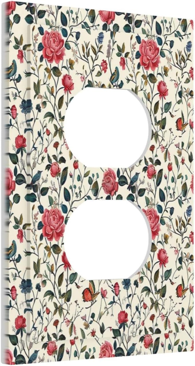 Outlet Covers Vintage Flowers Rose Leaf Bird Butterfly 1 Gang Duplex Wall Plate Decorative Switch Plates Electrical Receptacle Faceplate Light Switch Cover for Bedroom living Room Decor