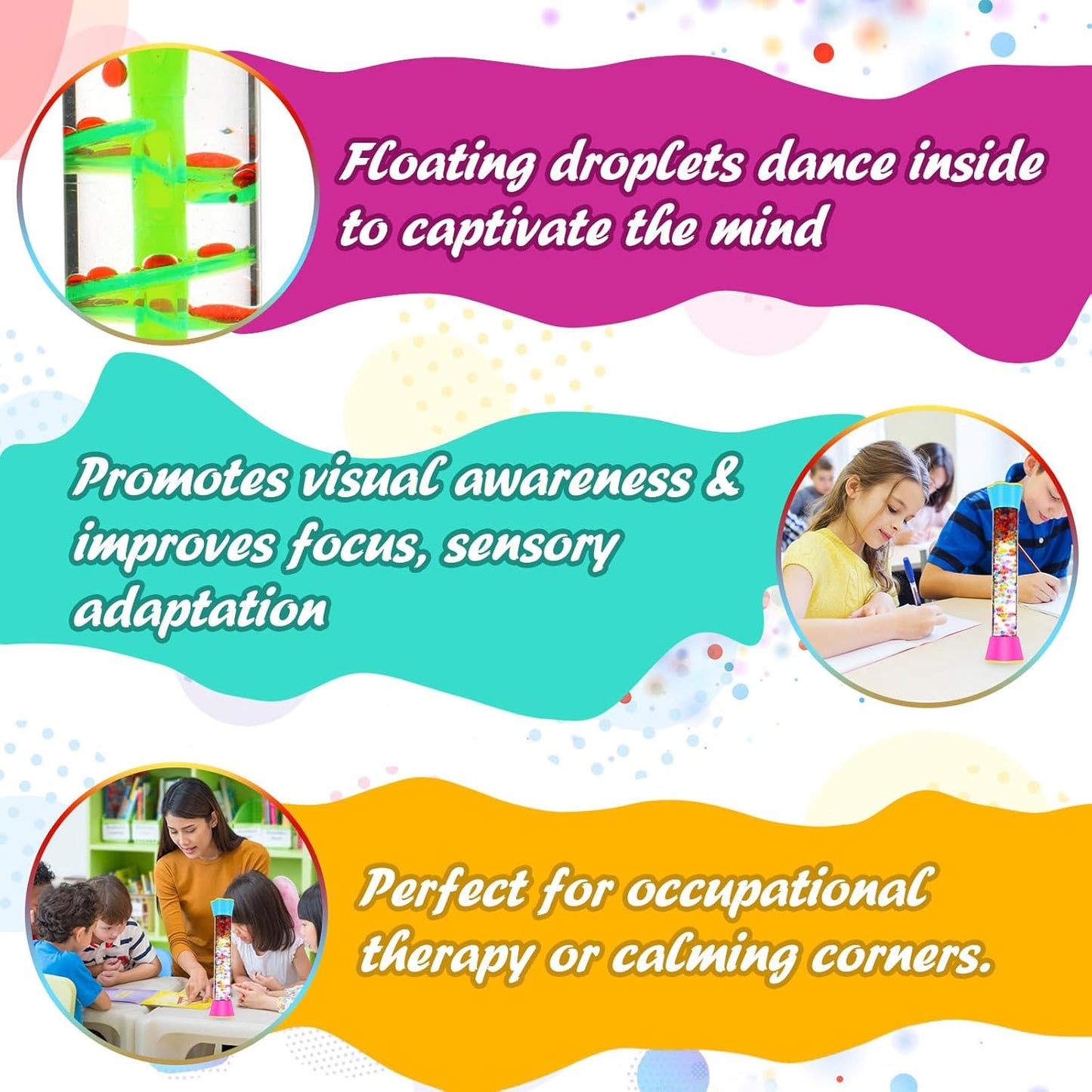 Sensory Fidget Tubes - Calm down Toys for Kids - Sensory Tubes for Calm Down Corner Supplies,Occupational Therapy - Promotes Calmness & Independent Play - Securely Sealed, No Leaks