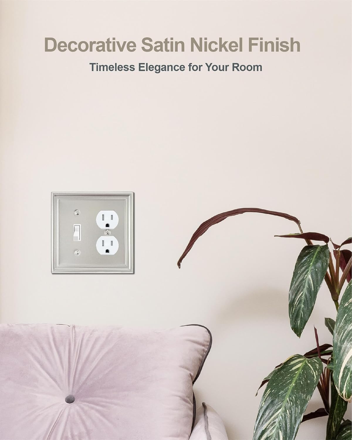 2-Pack Combination 1 Toggle/1 Duplex Wall Plate, Metal Switch Plate and Outlet Cover, Satin Nickel, Midsize, A035 Series