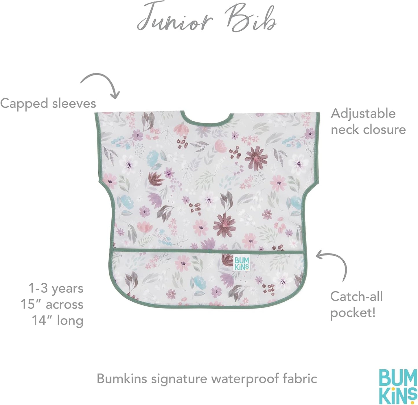 Bumkins Bibs - Toddler Bibs, Waterproof, Large for 1-3 Years, Short Sleeve