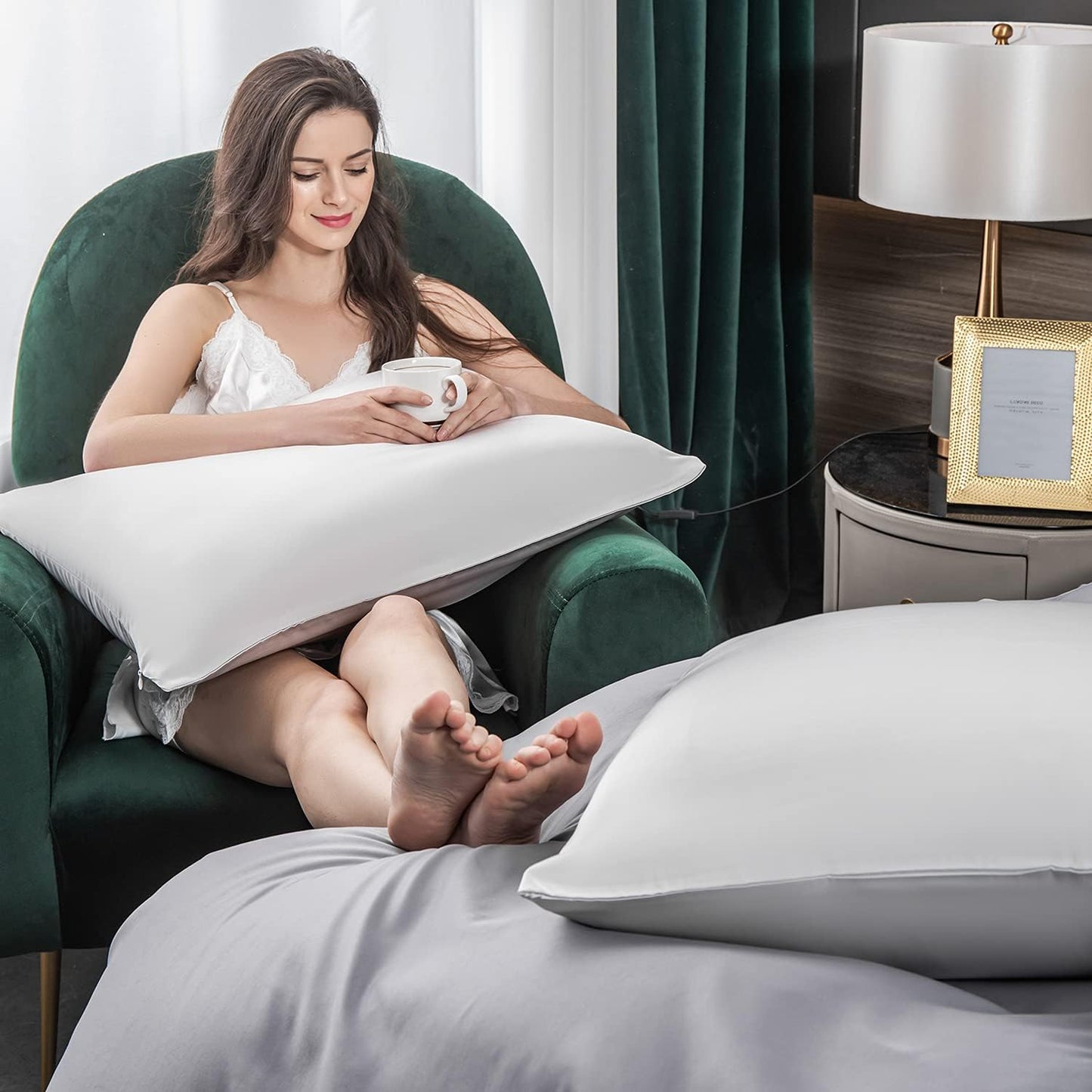 Mulberry Silk Pillowcase for Hair and Skin,King Size Cooling Silk Pillow Case with Hidden Zipper,Allergen Proof Dual Sides Soft Breathable Smooth Silk Pillow Cover for Women(King,Light Gray)