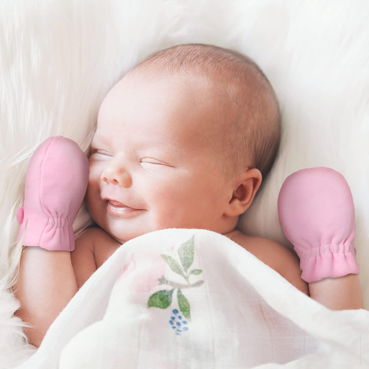 Newborn Baby No Scratch Mittens Stay On, 100% Cotton Breathable, Adjustable Infant Gloves for Baby Boys Girls Mittens