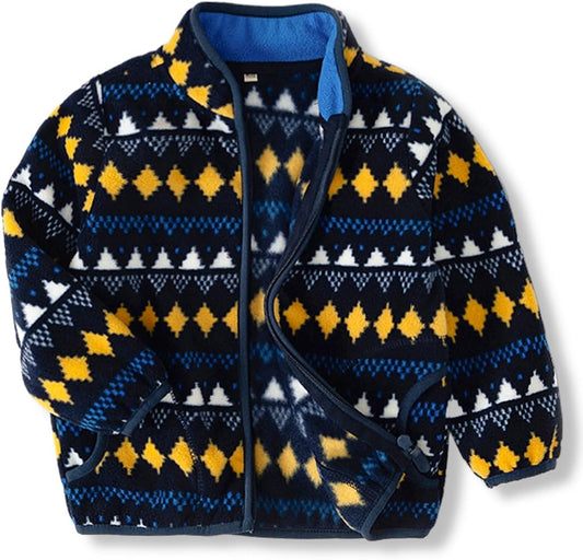Kids Printed Polar Fleece Jacket Toddler Baby Boys Girls Autumn Winter Warm Sherpa Lining Outerwear Soft Lightweight
