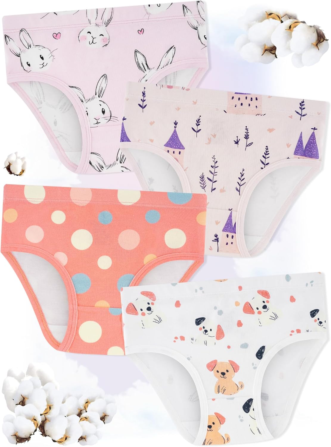 Girls' Underwear,Soft Cotton Tagless Panties for Toddlers' & Little Kids Comfort,Breathable Briefs,8-Pack