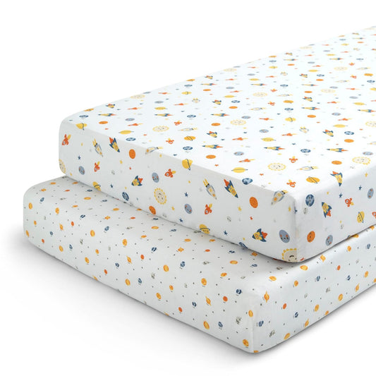 Delta Children Fitted Crib Sheets for Girls and Boys - Crib Sheet for Standard Crib and Toddler Mattresses - 28x52 Inch (Pack of 2), Space Exploration