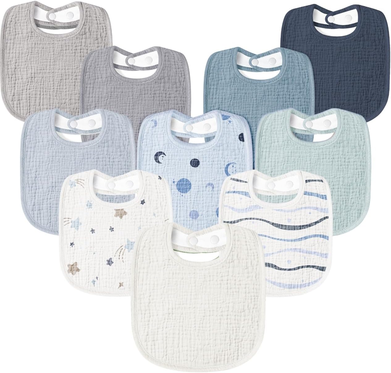 Susurration Muslin Baby Drool Bibs 10Pack Soft Square Adjustable Bandana Bibs for Unisex Baby Girls & Boys