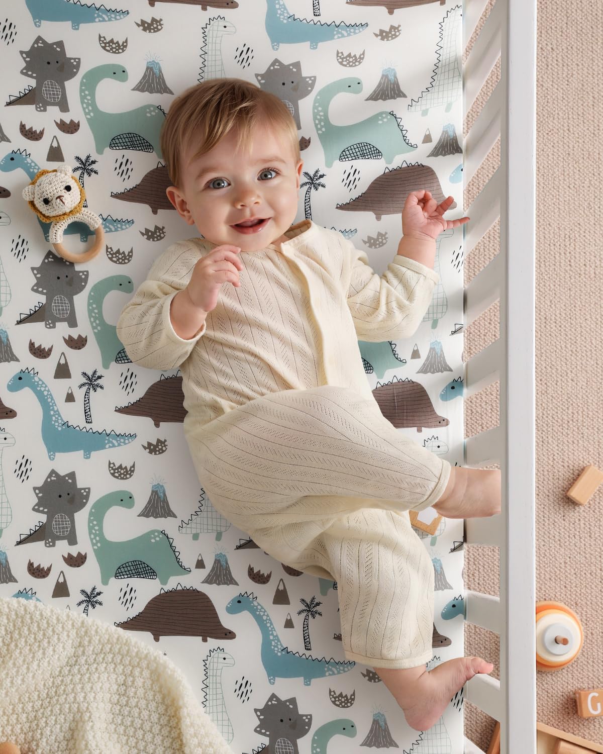 Yoofoss Baby Crib Sheets 2 Pack for Boys and Girls - 52x28 Fitted Crib Sheet Neutral Fits for Standard Crib and Toddler Mattress, Ultra Soft Breathable Microfiber Dark Blue Dinosaurs