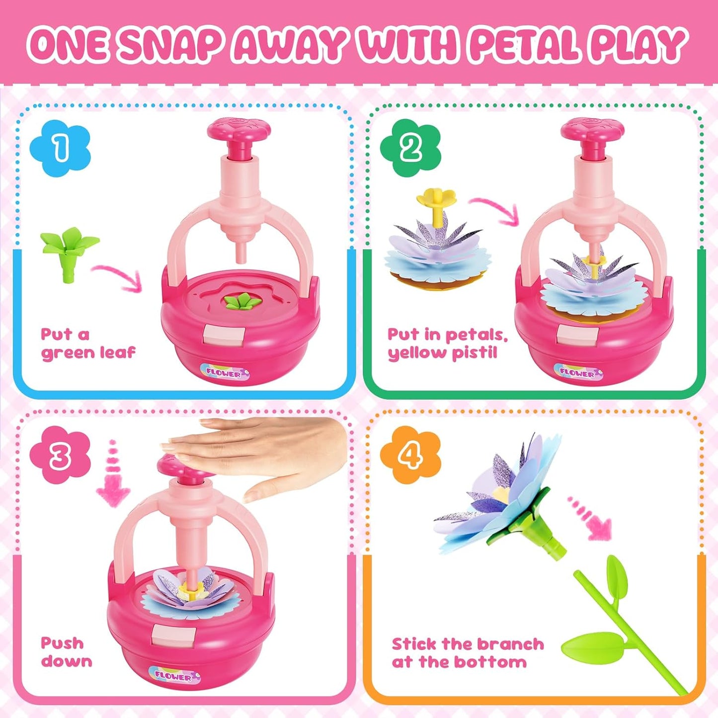 Einailvk Fabric Flower Bouquets Toys, DIY Flower Making Kit for Kids 3 4 5 6 7 8 9 10 11 12 Year Old Girl Birthday Christmas Gift, Art and Crafts Kit Toys for Girls 3-12 Year Old (Pink)