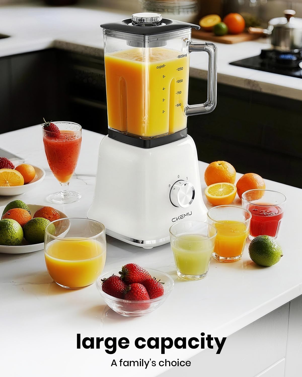 Professional Blender For Smoothies, 58 Oz Glass Jar, Glass Blender Including Puree & Crush Ice Functions, 750 Watts, B02 (White)