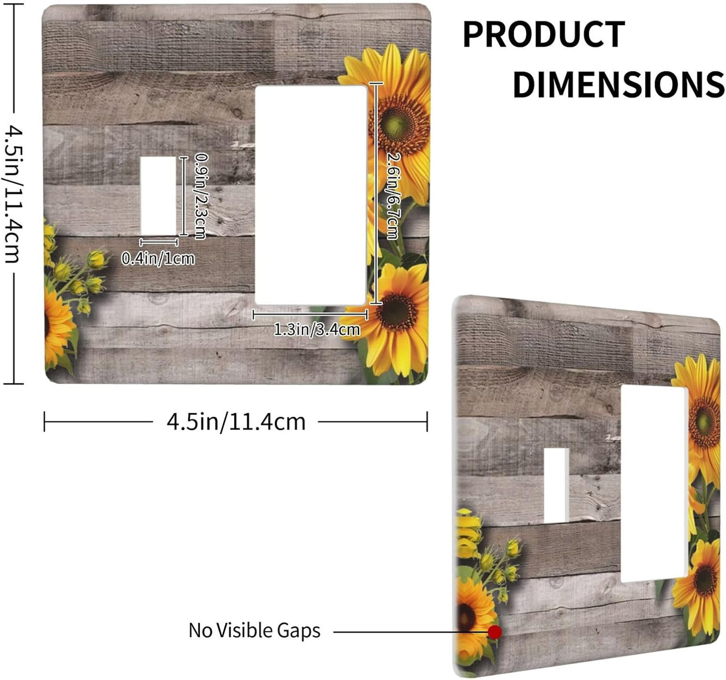 Sunflower Rustic Brown Gray Wood Outlet Covers 1 Toggle 1 Rocker Combination Decorative Wall Plate Electrical Switch Plates Light Switch Cover Plate for Farmhouse Home Decor
