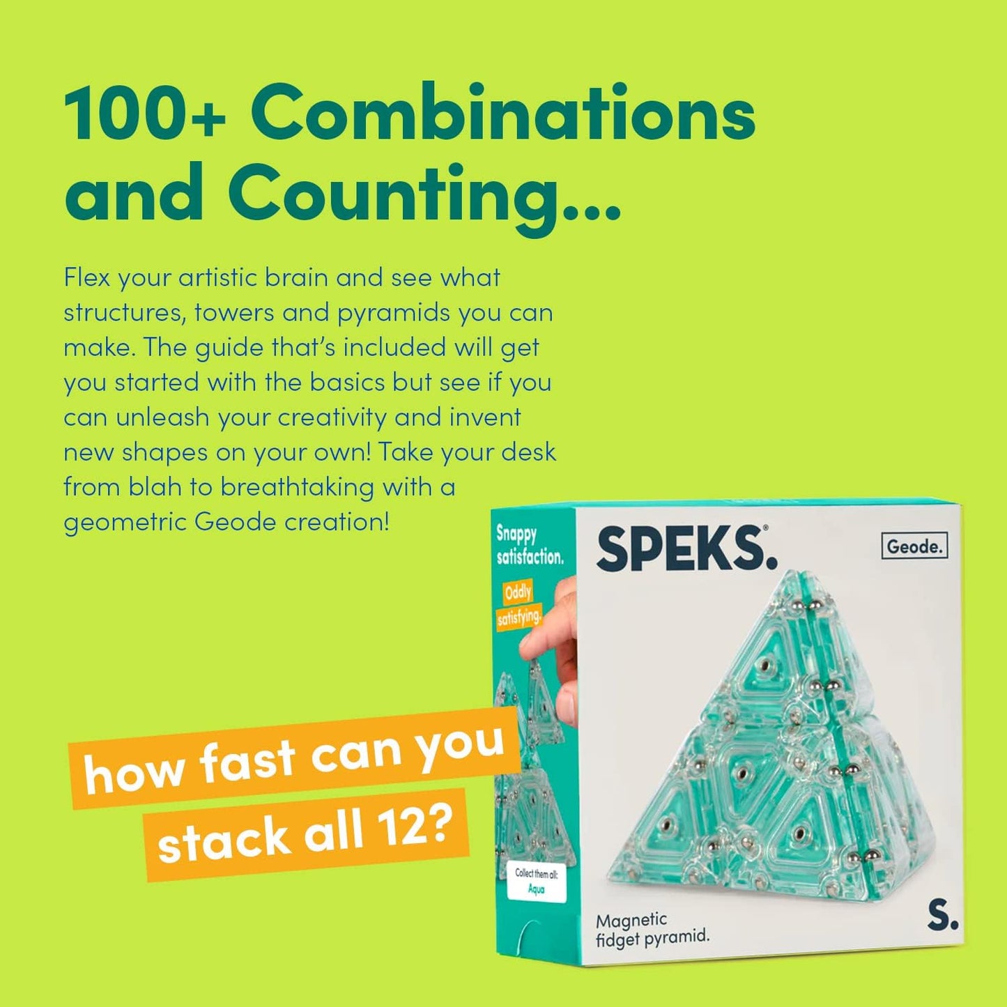 Speks Geode Pyramid 12-Piece Building Set - Aqua - Fun Desk Toy for Adults