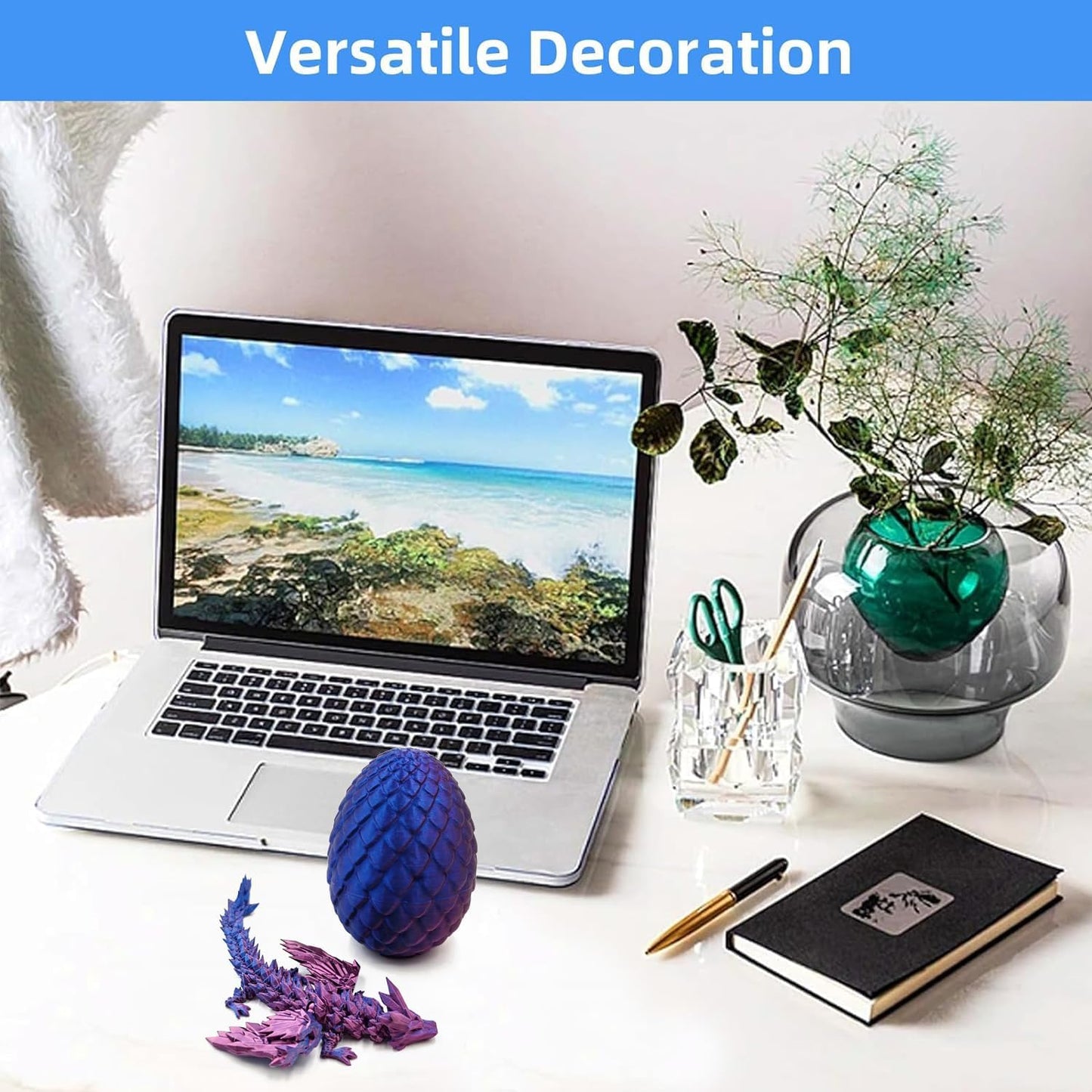 3D Printed Dragon with Wings, 3D Printed Dragon Eggs with Dragon Inside, Dragon Fidget Toy, Articulated Crystal Dragon in Egg, Home Office Decor(Purple)