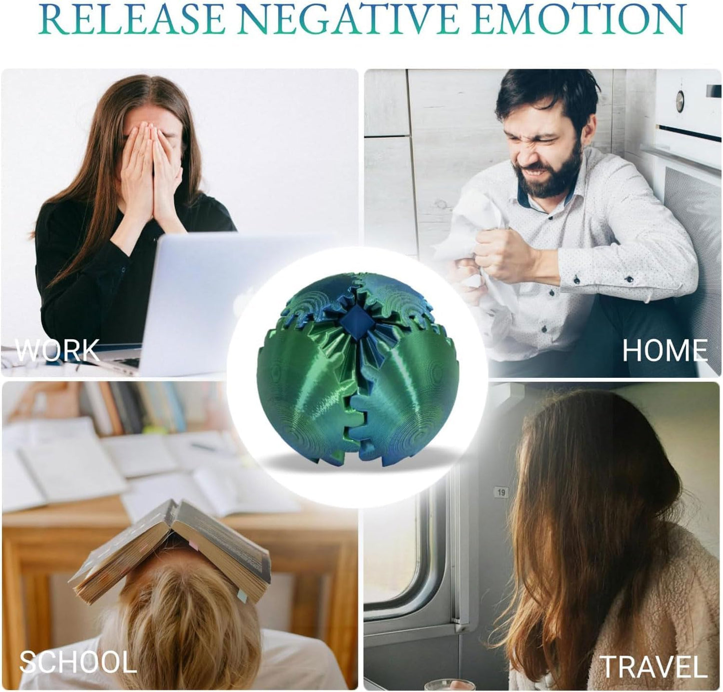 Gear Ball, Gear Sphere 3D Printed Gear Ball Fidget Toy Spin Ball, GearSphere Desk Toy, Stress Ball, Fidget Ball, Gear Toy for Stress and Anxiety Relaxing (Laser Yellow Blue)