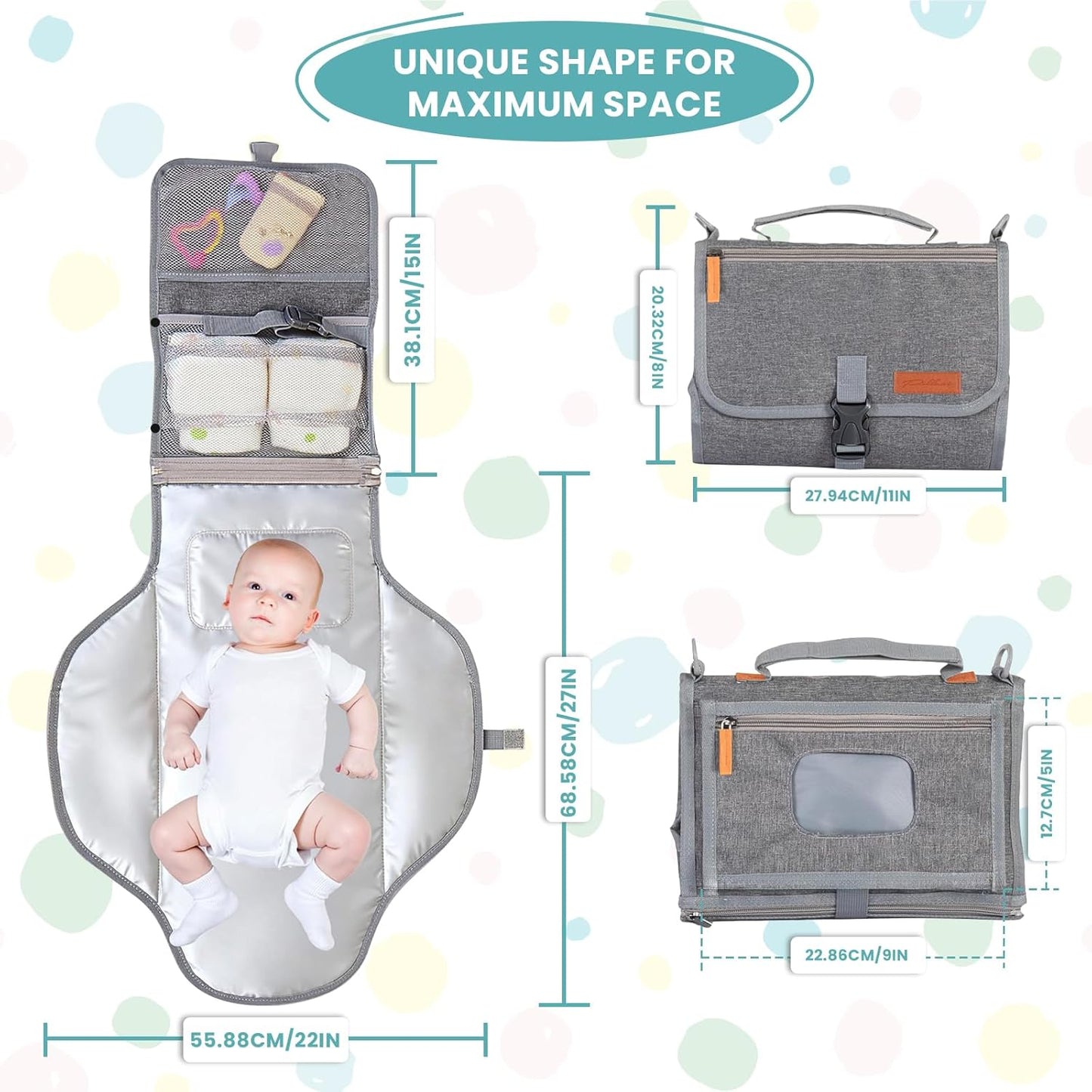Portable Diaper Changing Pad - Baby Diaper Changer Travel Bag with Wipes Pocket, Smart Design Portable Changing Mat, Infant Travel Station Kit, Gift for Newborn Girl & Boy (Grey)