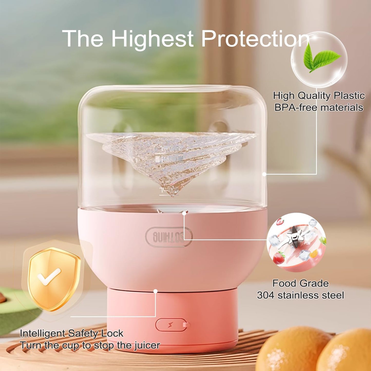 Portable Blender, Personal Blender for Shakes and Smoothies, 27oz Cup with 10 Blades, Shoulder Strap and Lid with Straw, Type-C USB Rechargeable, Dishwasher Safe Parts, BPA Free, Pink