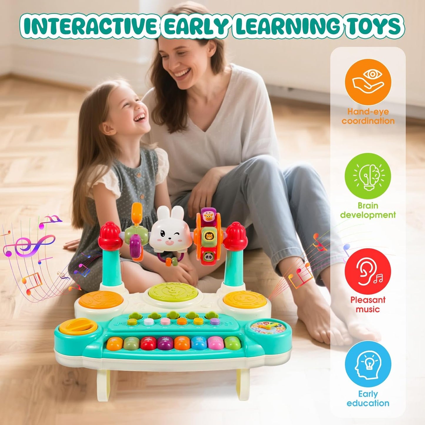 Baby Educational Musical Toys for 18-24 Months Toddlers 2 3 4 5 6 Years Old Boys Girls, Interactive Early Learning Toy for Kids Piano Drum Set Montessori Toys Christmas Birthday Gifts Green