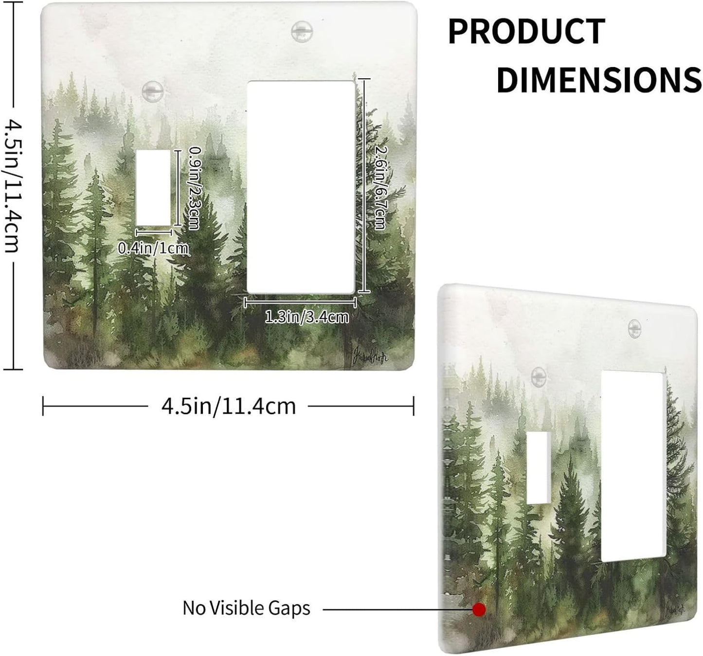 Outlet Covers Green Forest Watercolor Painting Foggy Pine 1 Toggle 1 Rocker Combination Decorative Wall Plate Electrical Switch Plates Light Switch Cover Plate for Bedroom living Room