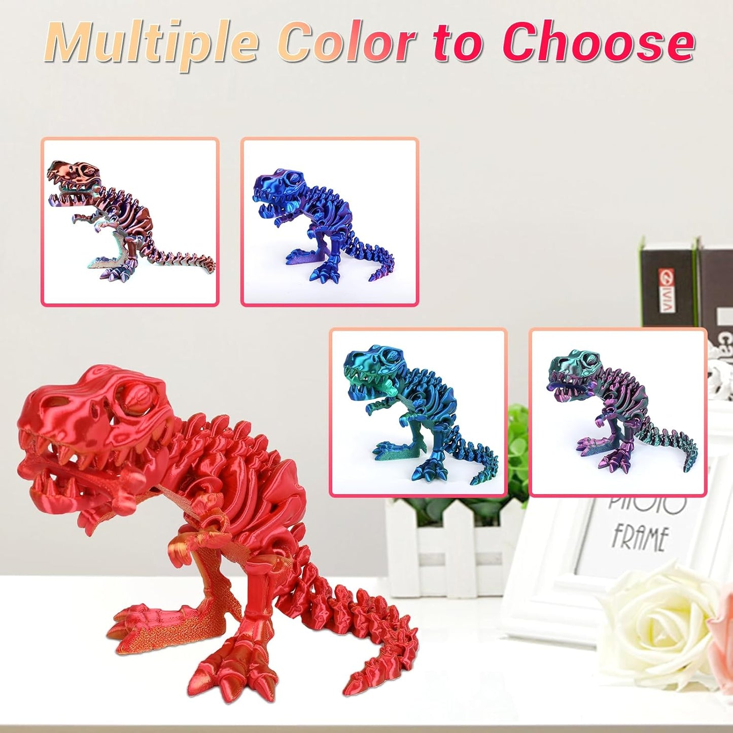 3D Printed Dinosaur Bones Tyrannosaurus Rex Skeleton with Movable Joints, 3D Model Skull T-Rex, Flexible Articulated Dinosaur Fidget Toys Adults for Autism/ADHD