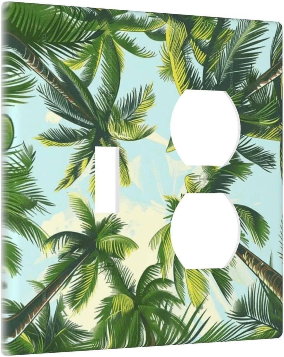 Summer Sky Coconut Palms Trees Green Plants Leaf Wallplates 1 Toggle 1 Duplex Switch Plate Electrical GFCI Faceplate Decorative Light Switch Covers for Bed Room Living Room Decor
