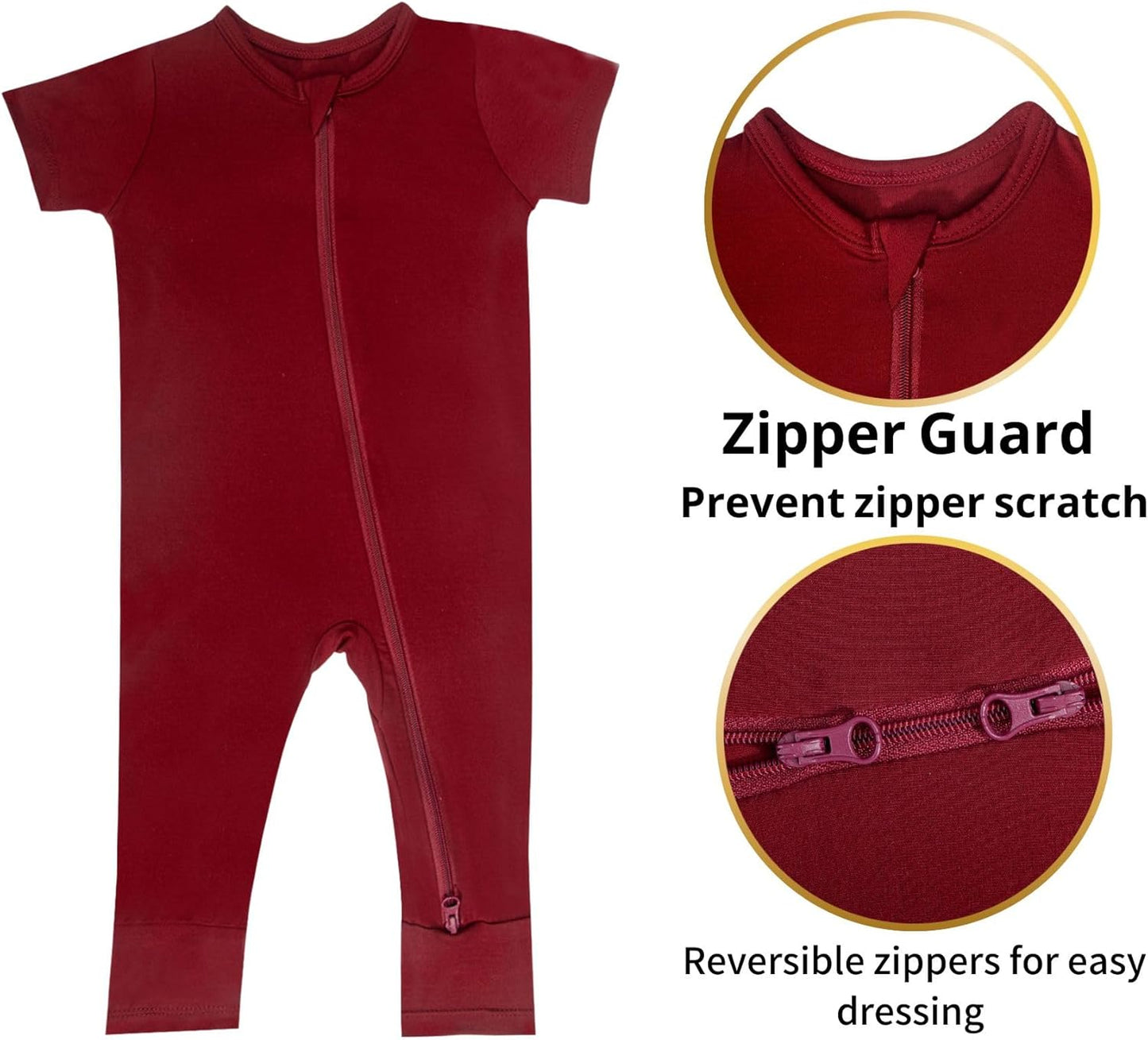 GUISBY Rayon Made from Bamboo Baby Pajamas, Summer Short Sleeve Footless Rompers, 2 Way Zipper Sleeper