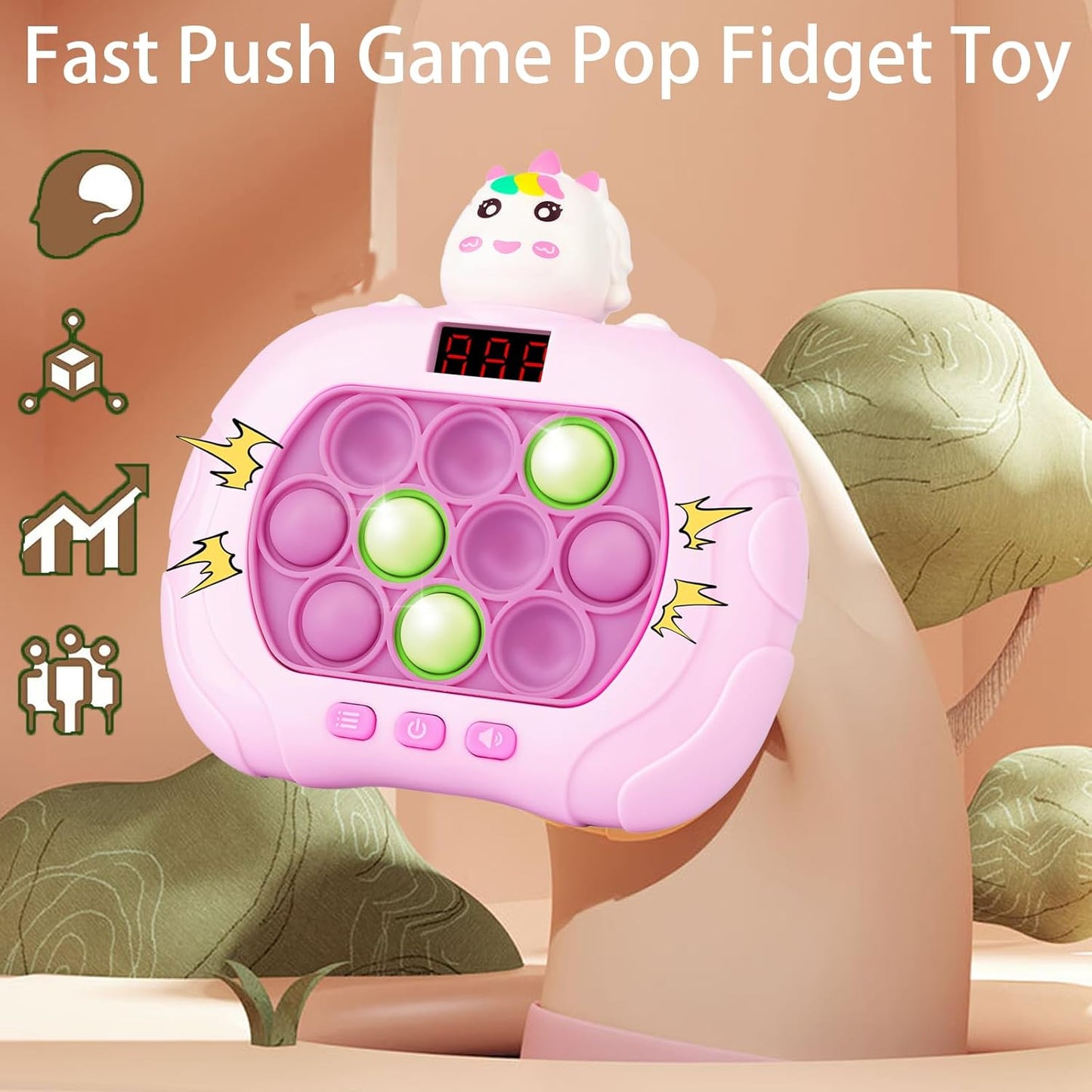 Fast Push Game Pop Fidget Toy for Kids, Quick Push Bubble Game 6 Modes Handheld Puzzle Game Sensory Toy with LED Screen Pop It Game Light Up Fidget Toy Gift for 3 to 12 Year Old Girls Boys