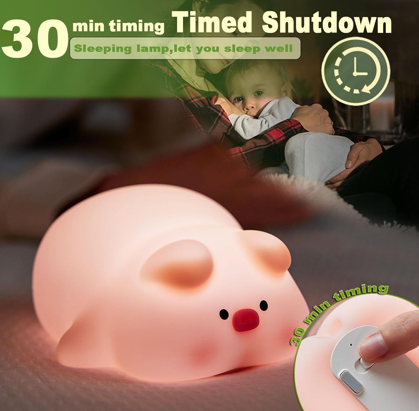 Cute Pig Lamp, Fun Lying Flat Pig Night Light, LED Squishy Animal Novelty Lamp, Light up Duck for Kids Great Gift, 3 Level Dimmable Nursery Nightlight Rechargeable Bedside Touch Lamp (Pig Lamp)