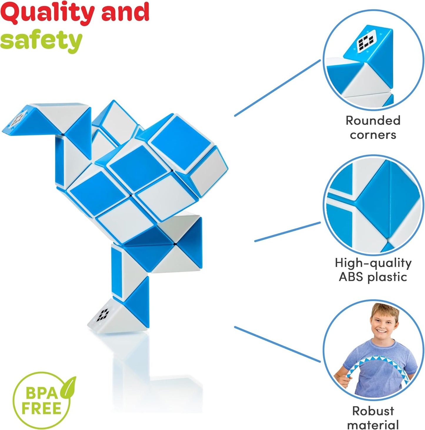 CUBIDI® Magic Snake Cube | Fidget Snake Toy for Kids | Travel Toys for Kids Ages 4-8 | Great Gift for Boys and Girls Birthday, Christmas, Stocking Stuffers - 36 Blocks | 0.9 inch x 0.7 inch | Blue