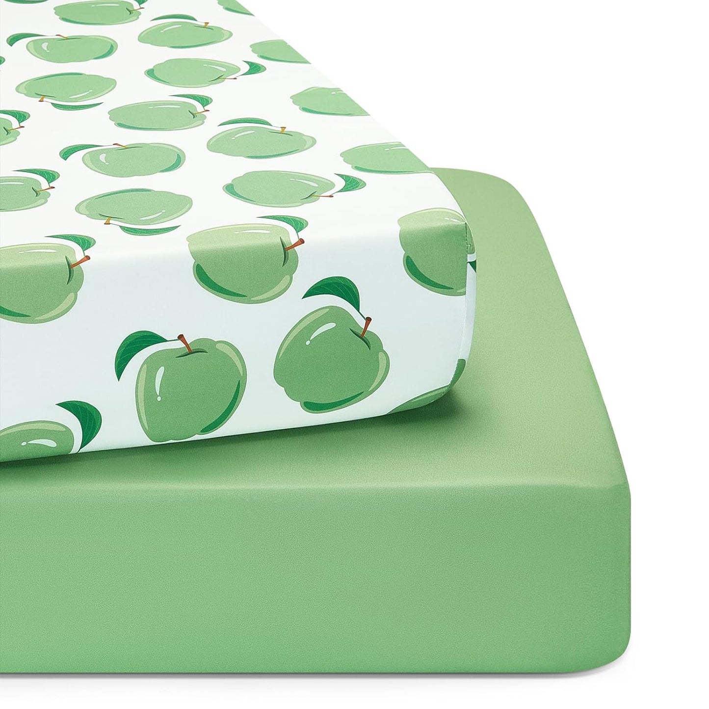 TILLYOU Baby Crib Sheets for Boys Girls, Super Soft Toddler Bed Sheets, 2 Pack Sheets for Standard Crib Mattress 28x52in, Green Apple