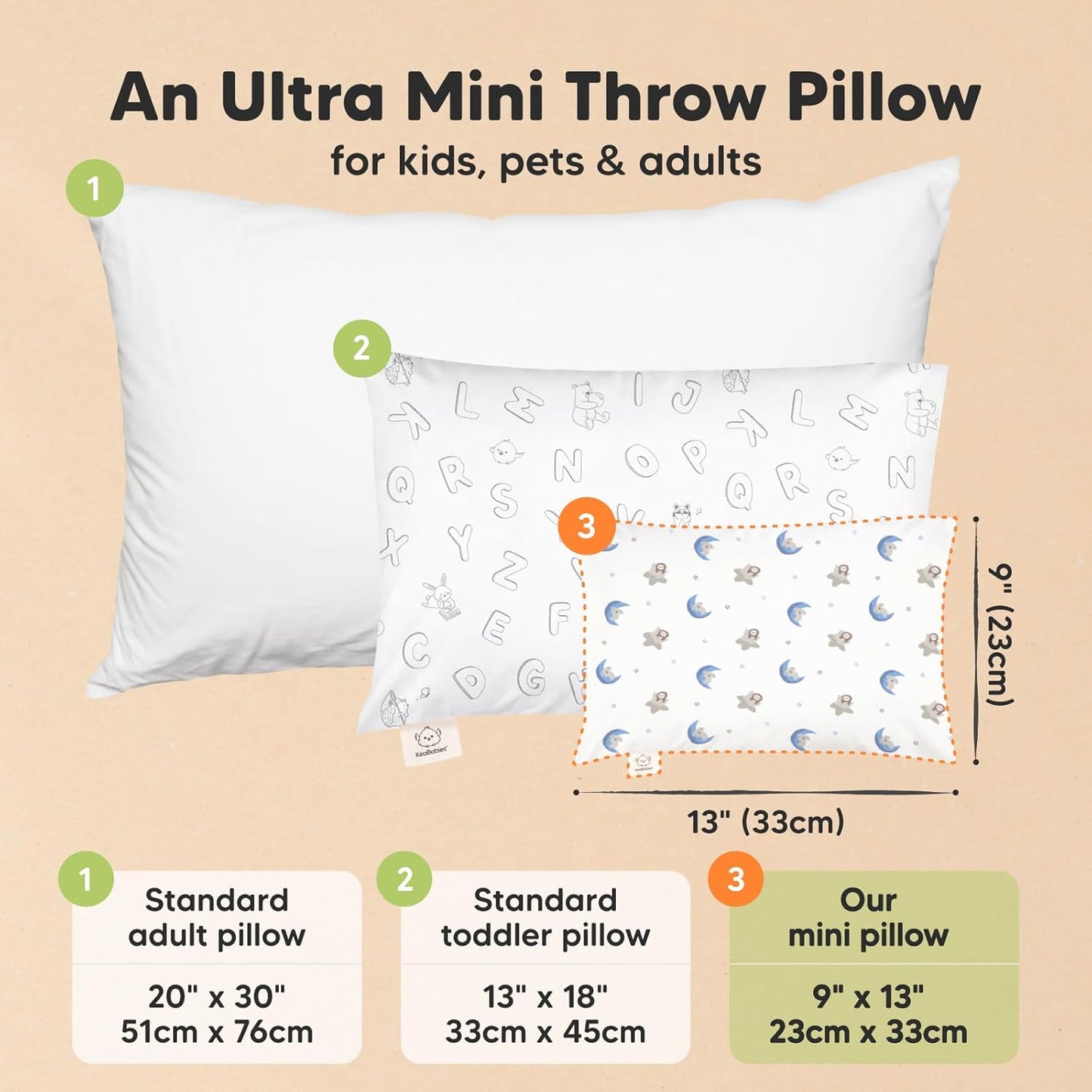 Mini Toddler Pillow with Pillowcase - 9x13 My Little Dreamy Travel Kids Pillow for Sleeping, Toddler Bed, Small, Tiny, Organic Cotton Pillowcase, Soft & Breathable, Kids 2-4 Years Old(Space Drift)