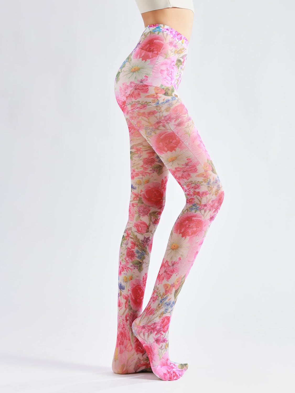 Sahabowi Women's Sheer Fashion Digital Print Fashions Stockings Metallic Silver Tights 1