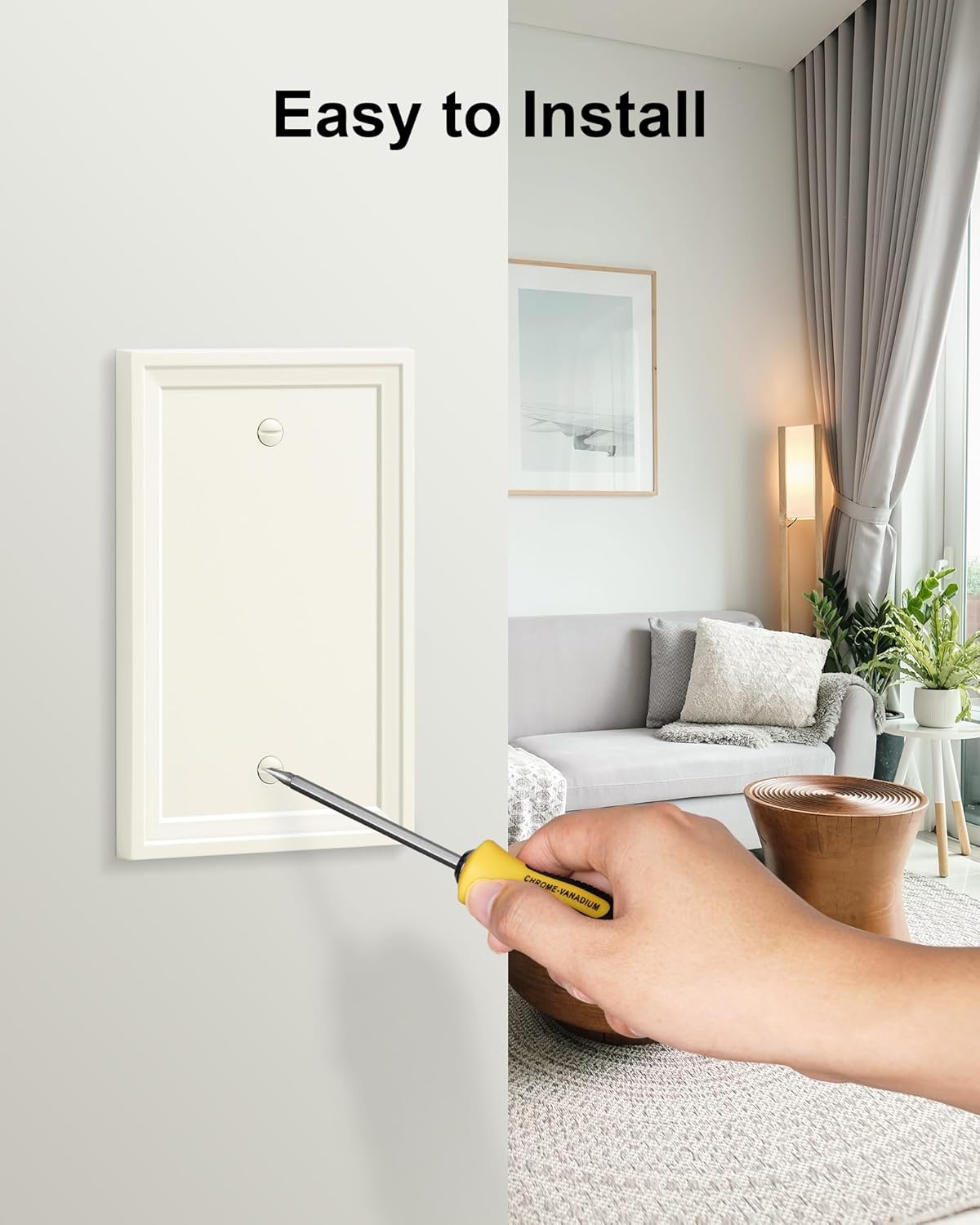 2-Pack Blank Outlet Cover Wall Plate, Natural Material Switch Plates Outlet Covers, Light Almond Decorative Wall Plates for Electrical Outlets