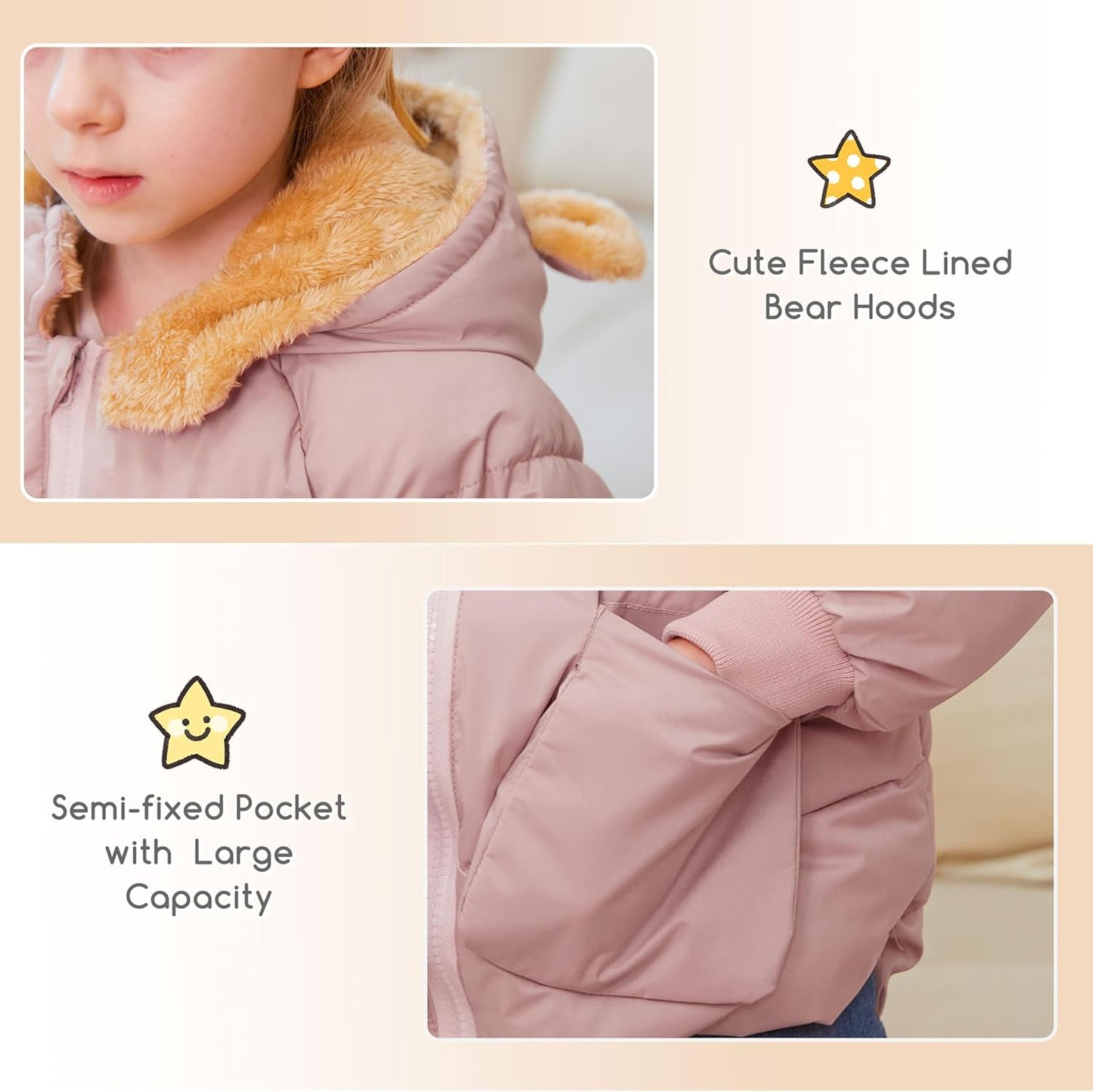 TUONROAD Baby Girls Coats for 6 Months-5 Years Toddlers Boy Winter Jacket Warm Bear Hooded Outdoor Coats Size 5