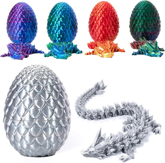 3D Printed Dragon in Egg, Full Articulated Dragon Crystal Dragon with Dragon Egg， Home Office Decor Executive Desk Toys, Adults Fidget Toys for Autism ADHD，3D Printed Gift