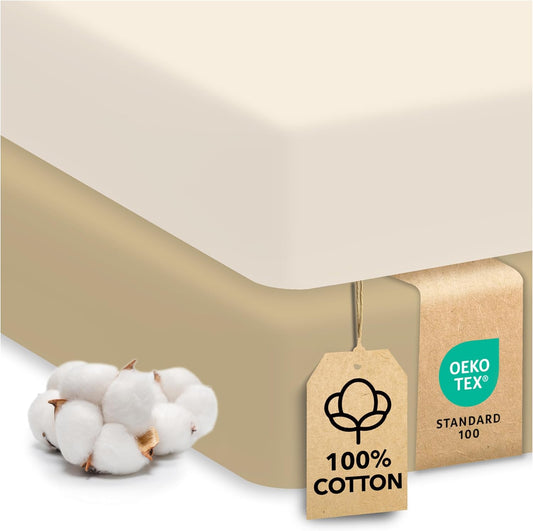 Sweety Fox 2-Pack Crib Sheets - Soft Cotton Jersey Fitted Sheets for Boys and Girls, Mini Crib Sheets, Toddler Bed Sheets (Pecan/Cream)