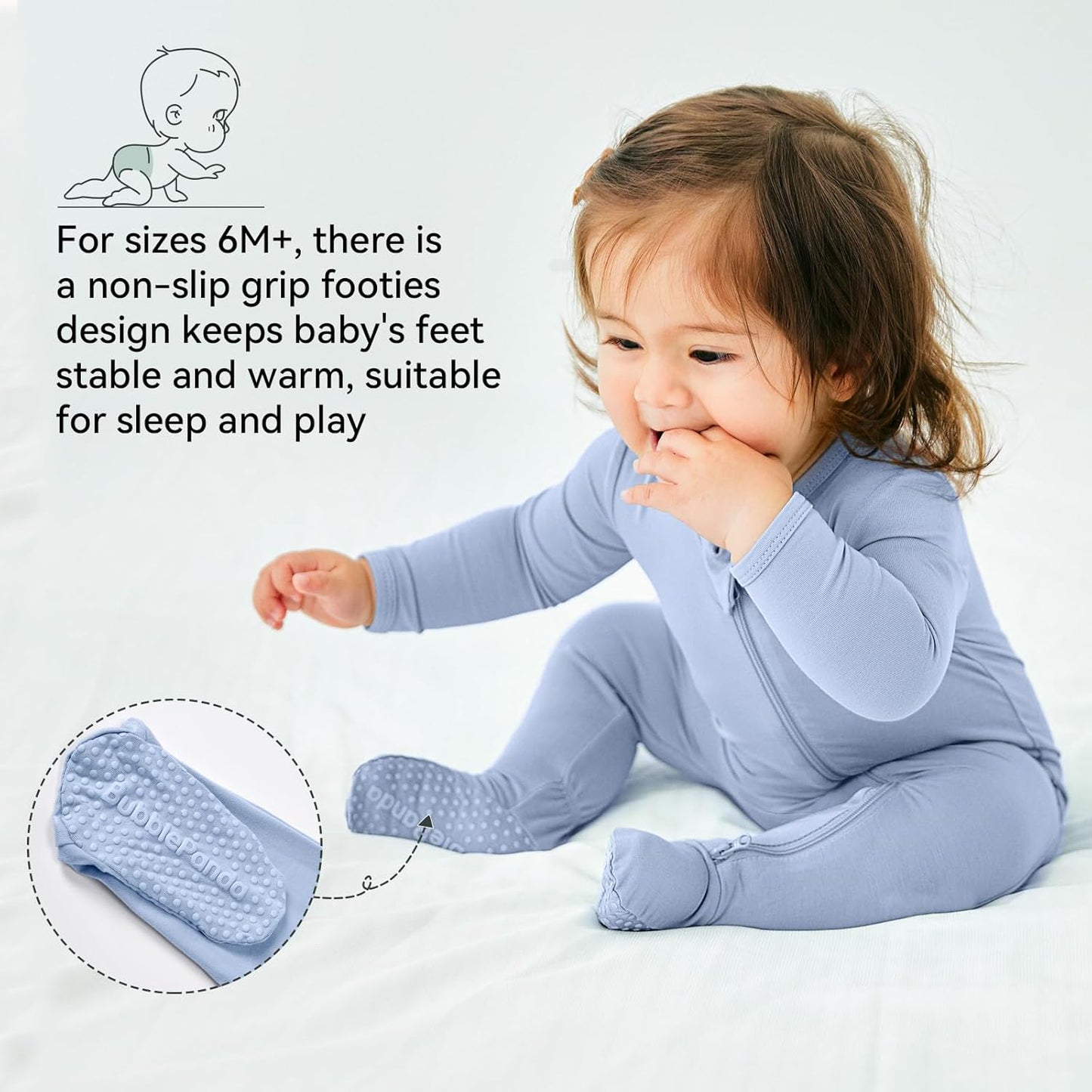 BubblePanda Rayon Made From Bamboo Baby Pajamas Baby Clothes for Boys Girls Unisex Zip-Front Non-Slip Onesie Sleeper