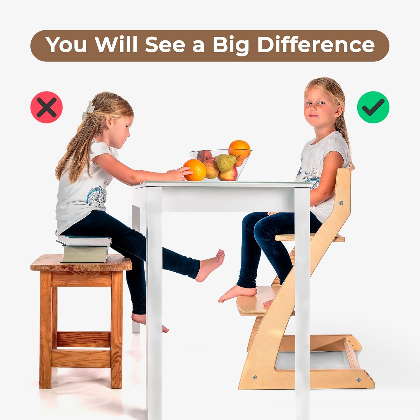 FORNEL Scandinavian Wooden High Chair | The Adjustable Grow-with-Me Chair, A Smart Alternative to Stokke | Perfect for Modern, Minimalist Kitchens (Natural & White)